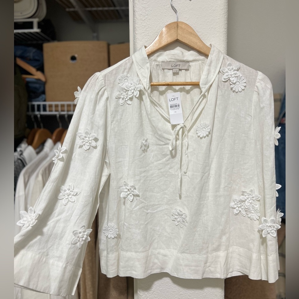 LOFT Floral White Blouse